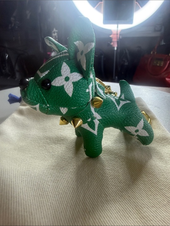 Charms Handbags - Mini Green Monogram Dog Charm Keychain